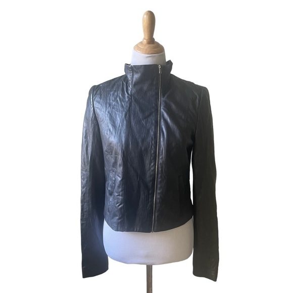 Kimberly Ovitz Black Cropped Moto Leather Jacket Size 8 - Picture 2 of 12